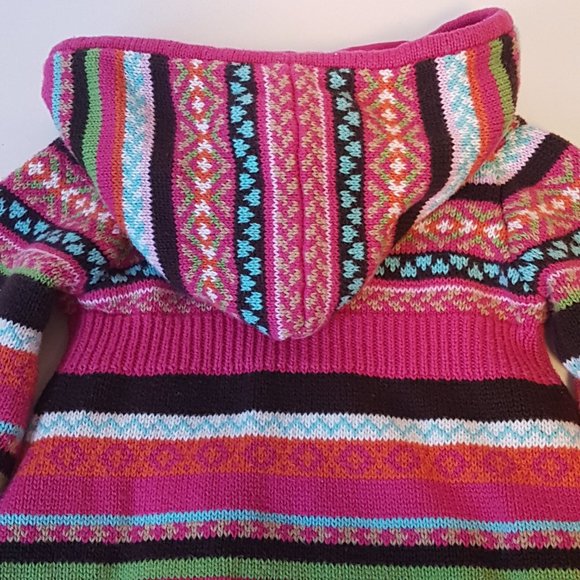 BABY GAP Fair Isle Sweater Infant 0-3M Pink Striped Hoodie Jacket Coat Cardigan - Picture 8 of 10